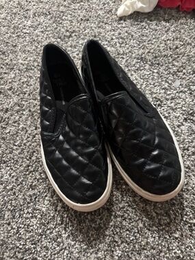 Time and Tru Black Quilted Slip-On Flats with White Soles